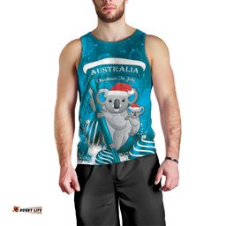 Australia Christmas In July Men Tank Top Mommy and Baby Koala Santa - Blue