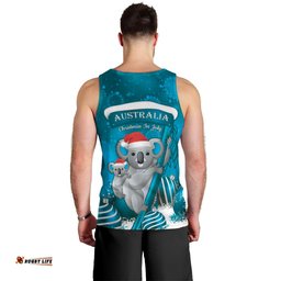 Australia Christmas In July Men Tank Top Mommy and Baby Koala Santa - Blue