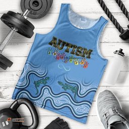 Australia Autism Awareness Men Tank Top In April We Wear Blue Aboriginal Lizard