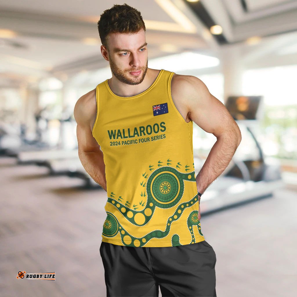 Custom Australia Rugby Men Tank Top Go Wallaroos 2024 Pacific Aboriginal Art