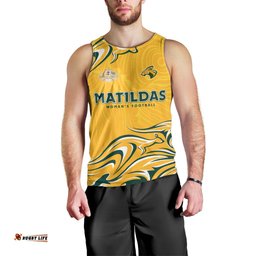 Personalised Australia Soccer Matildas Men Tank Top Kangaroo Tornado Yellow