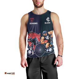 Demons And Blues Football Men Tank Top Melbourne And Calrton Mascots Aboriginal Art