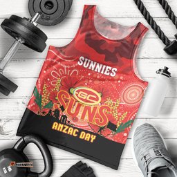 Custom Suns Football ANZAC Men Tank Top Gallipoli Camouflage With Poppies