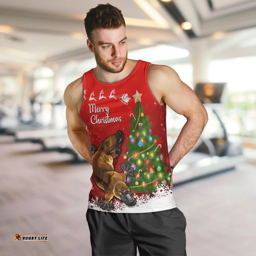 Personalised Australia Christmas Men Tank Top Aussie Platypus Xmas Vibes