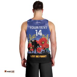 Custom Kangaroos Football ANZAC Men Tank Top Gallipoli Camouflage With Poppies