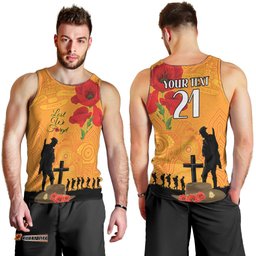 Australia Wallabies Rugby ANZAC Custom Men Tank Top Gallipoli Soldier With Aboriginal Dots Art