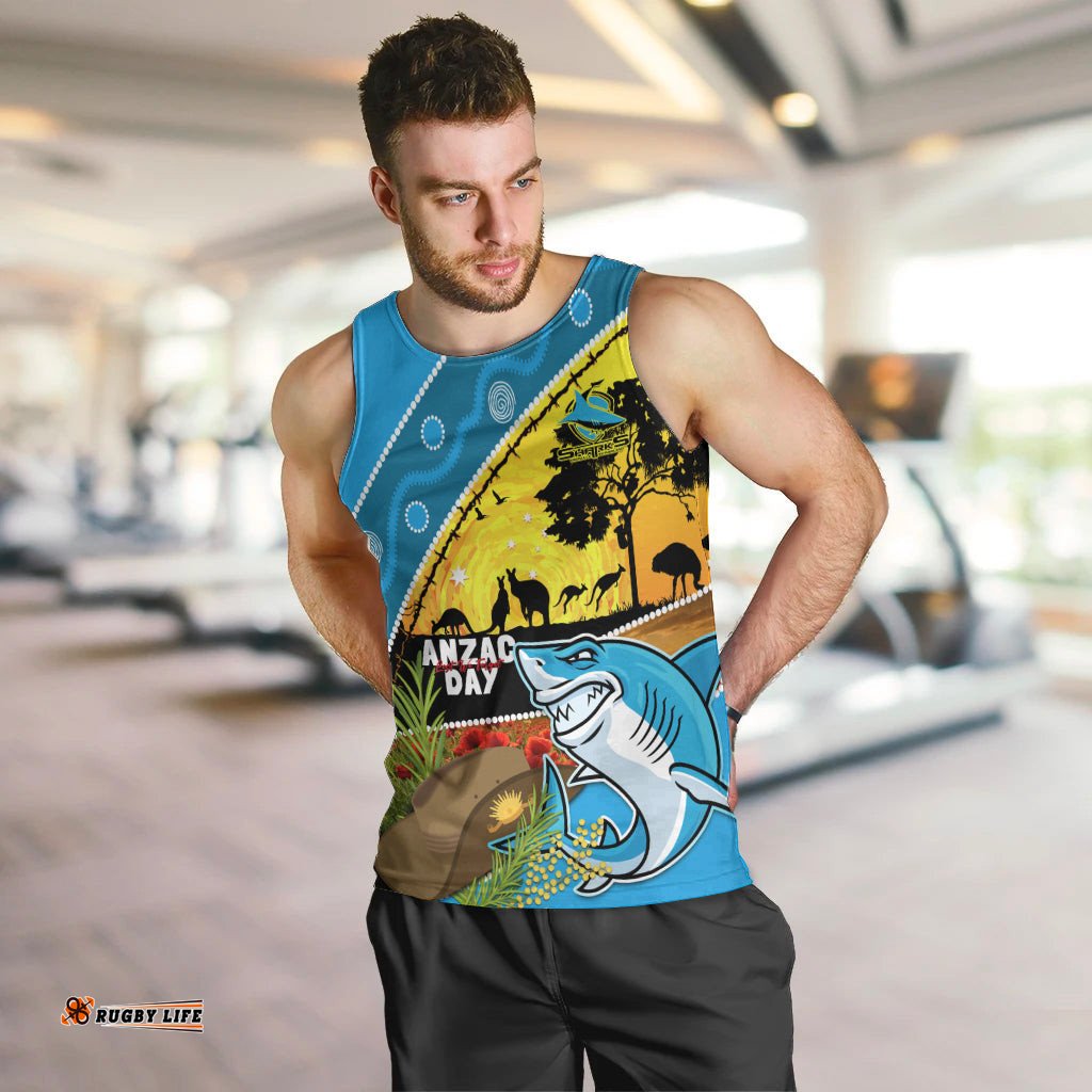 Sharks Rugby ANZAC Day Men Tank Top Sharkies Rosemary Starry Night