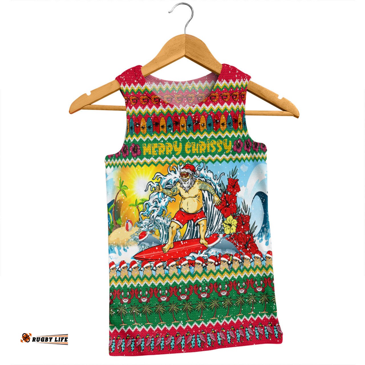 Amazing Aussie Australia Christmas Custom Surfing Santa Men Tank Top