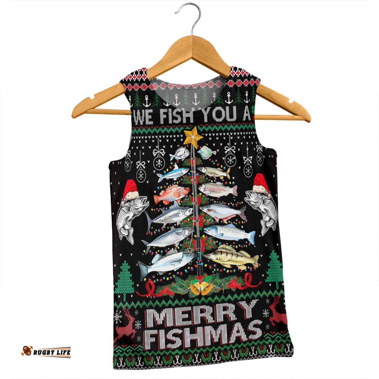 Amazing Aussie Australia Christmas Fishing Merrry Fishmas Fishing Rod Christmas Tree Men Tank Top