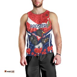 Custom Roosters Rugby ANZAC Men Tank Top Sydney Gallipoli Soldier With Aboriginal Art