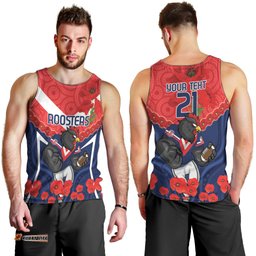 Custom Roosters Rugby ANZAC Men Tank Top Sydney Gallipoli Soldier With Aboriginal Art