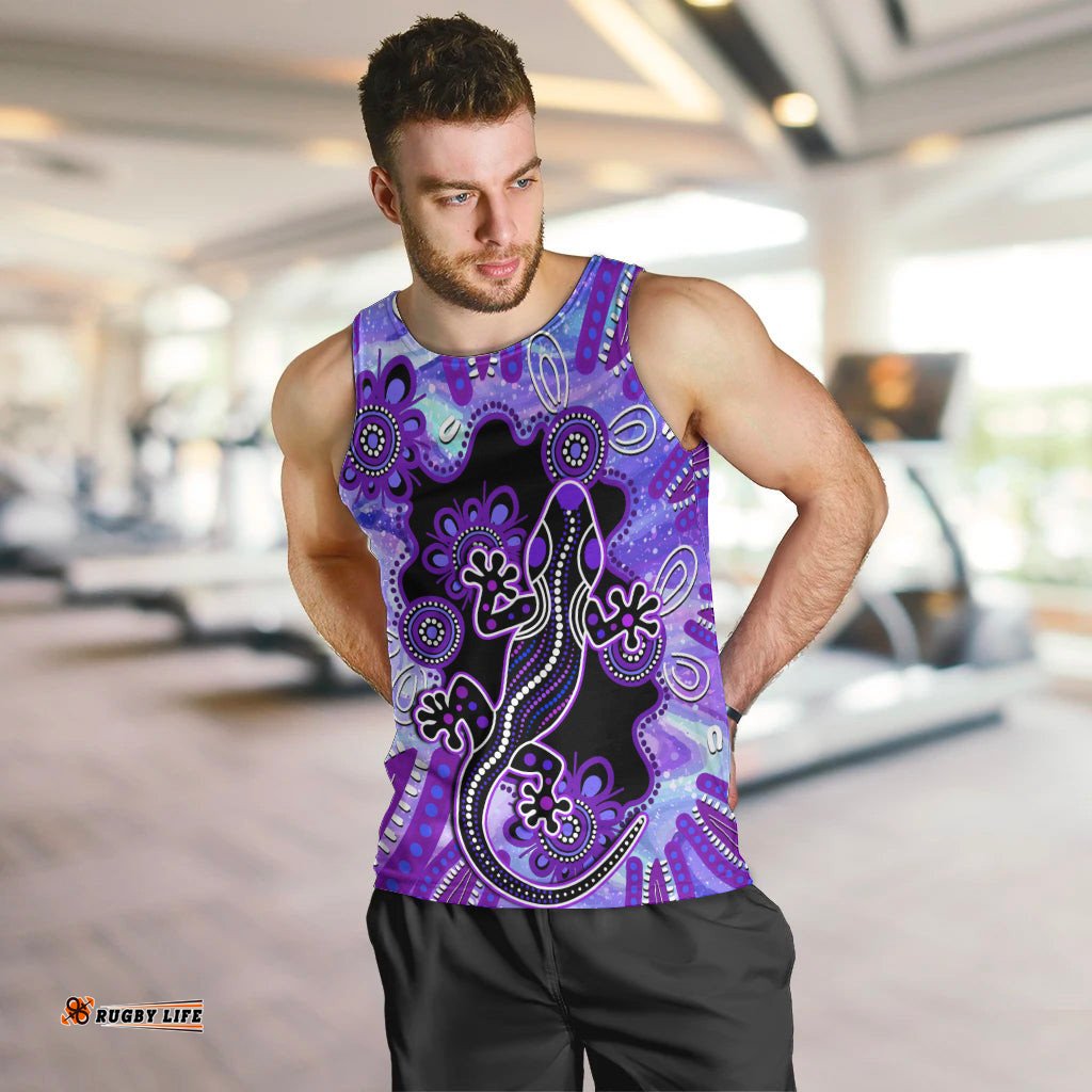 Australia Opal Men Tank Top Aussie Lizard With Aboriginal Art - Purple