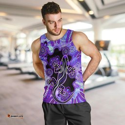 Australia Opal Men Tank Top Aussie Lizard With Aboriginal Art - Purple