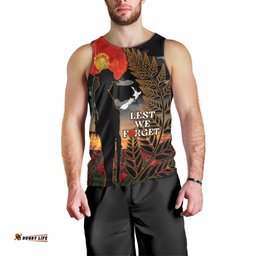 New Zealand ANZAC Day Men Tank Top Lest We Forget Silver Fern With Camouflage