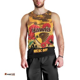 Custom Hawks Football ANZAC Men Tank Top Gallipoli Camouflage With Poppies