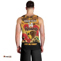 Custom Hawks Football ANZAC Men Tank Top Gallipoli Camouflage With Poppies