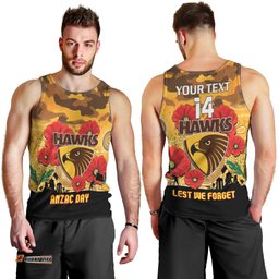 Custom Hawks Football ANZAC Men Tank Top Gallipoli Camouflage With Poppies