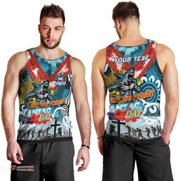 Personalised Sharks ANZAC Day Men Tank Top Aboriginal Rising Sun