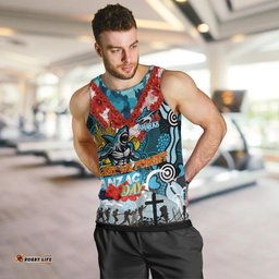 Personalised Sharks ANZAC Day Men Tank Top Aboriginal Rising Sun