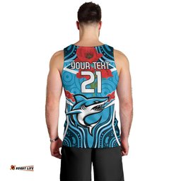 Custom Sharks Rugby ANZAC Men Tank Top Gallipoli Soldier With Aboriginal Art