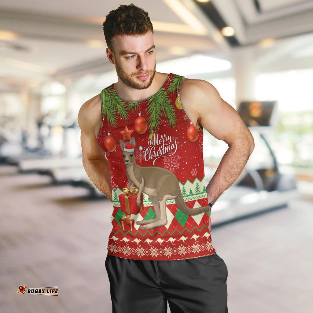 Australia Christmas Men Tank Top Aussie Kangaroo Santa Merry Xmas