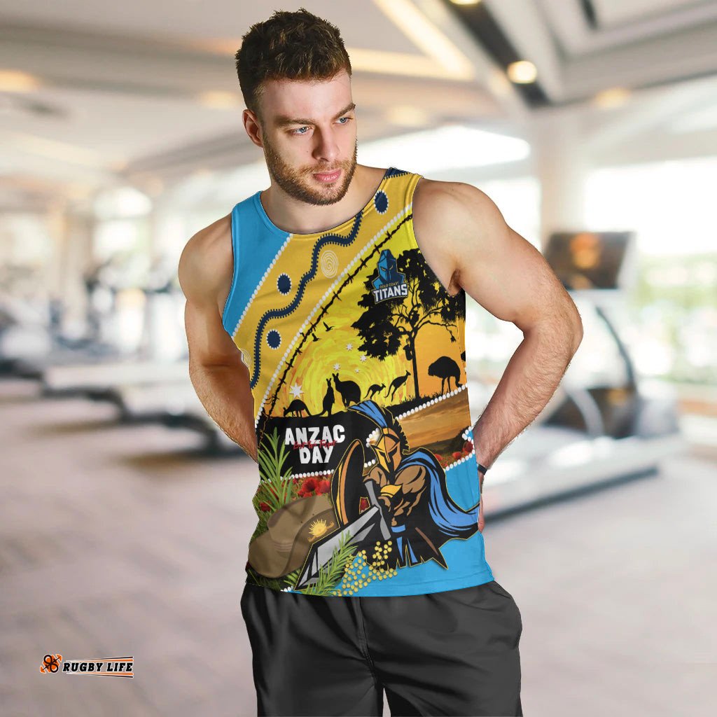 Titans Rugby ANZAC Day Men Tank Top GLD Mascot Rosemary Starry Night