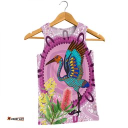 Amazing Aussie Australia Aboriginal Brolga Bird Dancing With Australia Native Flowers Men Tank Top
