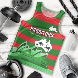 Custom Australia Day Rabbitohs Men Tank Top NRL 2024 Sydney Opera House With Map