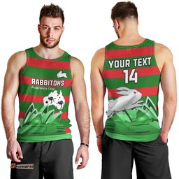 Custom Australia Day Rabbitohs Men Tank Top NRL 2024 Sydney Opera House With Map