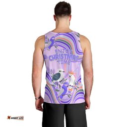 Australia Hippie Christmas Men Tank Top Cockatoo Kookaburra with Wattle Violet Pastel Color