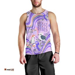 Australia Hippie Christmas Men Tank Top Cockatoo Kookaburra with Wattle Violet Pastel Color