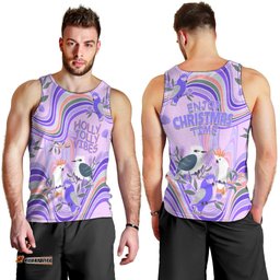 Australia Hippie Christmas Men Tank Top Cockatoo Kookaburra with Wattle Violet Pastel Color