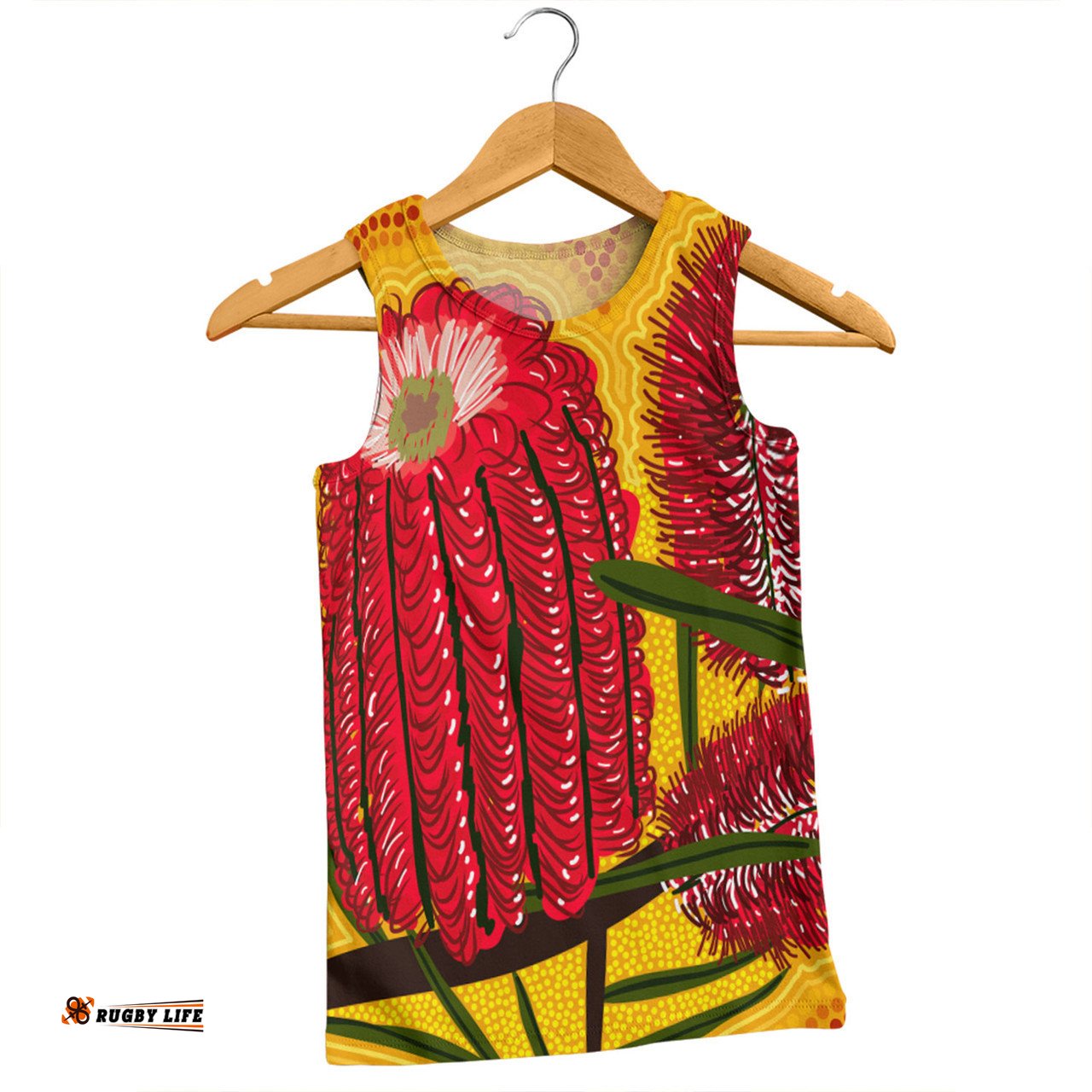 Amazing Aussie Australia Aboriginal Aboriginal Dot Art Of Australian Native Banksia Flower Men Tank Top