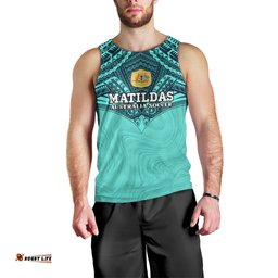 Custom Australia Matildas Men Tank Top Polynesian Mix Turquoise Marble