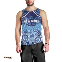 Custom NSW Blues Rugby Men Tank Top Aboriginal Mix Polynesian Pattern