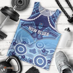 Custom NSW Blues Rugby Men Tank Top Aboriginal Mix Polynesian Pattern