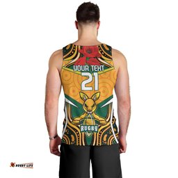 Australia Wallabies Rugby ANZAC Custom Men Tank Top Poppy Soldier With Aboriginal Dots Art