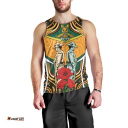 Australia Wallabies Rugby ANZAC Custom Men Tank Top Poppy Soldier With Aboriginal Dots Art