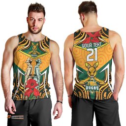 Australia Wallabies Rugby ANZAC Custom Men Tank Top Poppy Soldier With Aboriginal Dots Art