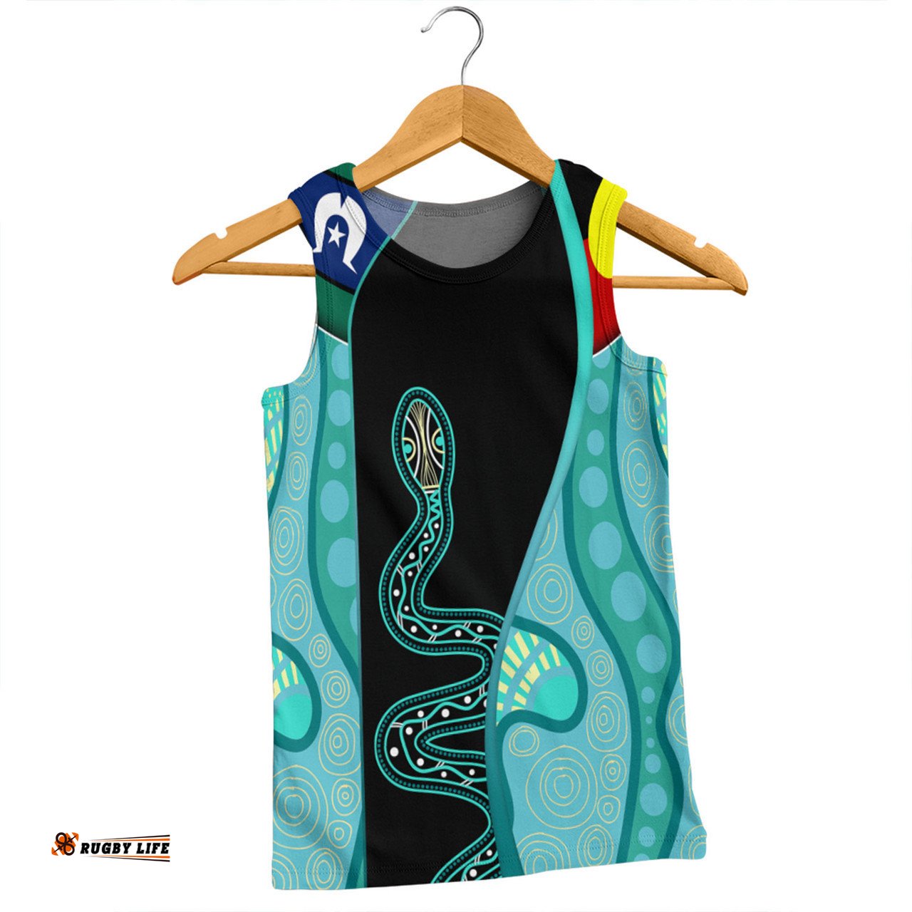 Amazing Aussie Australia Aboriginal Custom Turquoise Indigenous Rainbow Serpent Inspired Men Tank Top