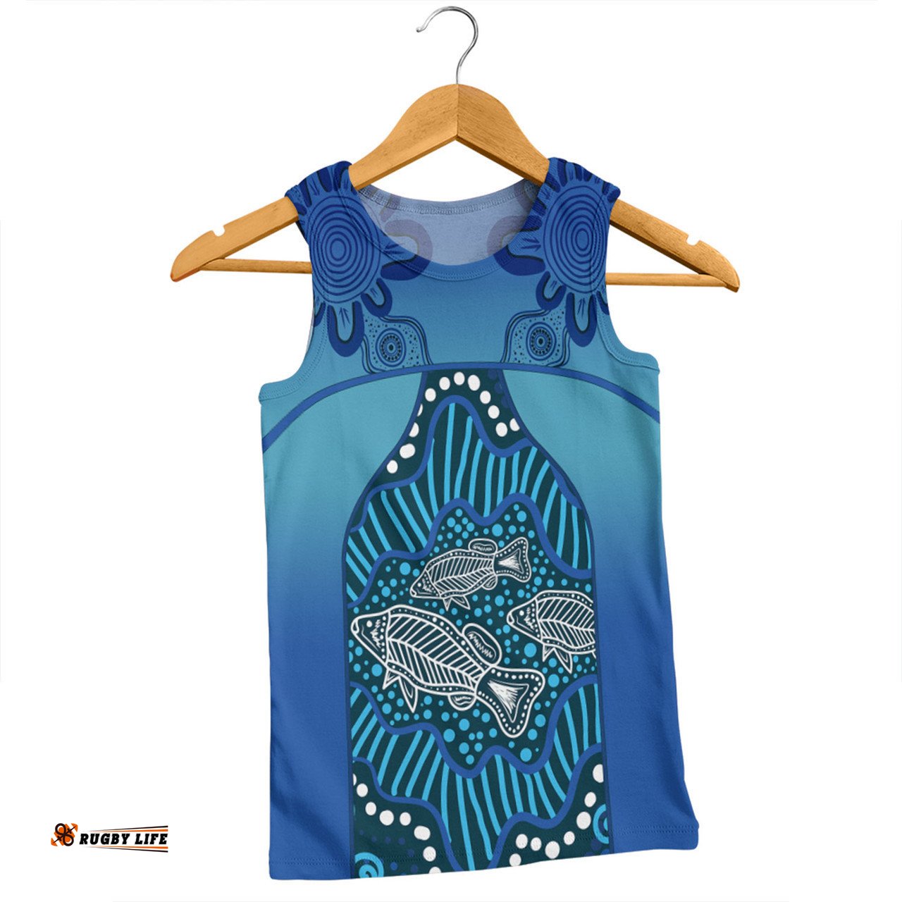 Amazing Aussie Australia Aboriginal Custom Blue Aboriginal Dot With Fish Men Tank Top