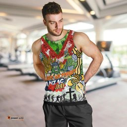 Personalised Raiders ANZAC Day Men Tank Top Aboriginal Rising Sun