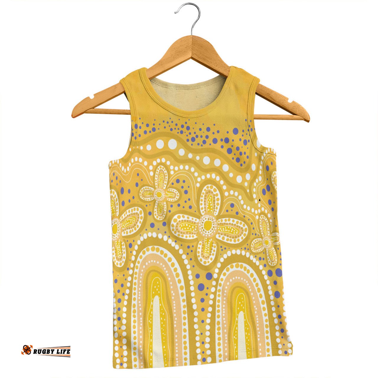 Amazing Aussie Australia Aboriginal Dot painting illustration in Aboriginal style Yellow Men Tank Top
