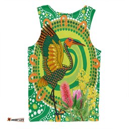 Amazing Aussie Australia Aboriginal Brolga Bird Dancing With Australia Native Flowers V2 Men Tank Top