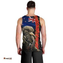 New Zealand Kiwi Soldier ANZAC Men Tank Top Red Poppy Flower and Silver Fern Pattern