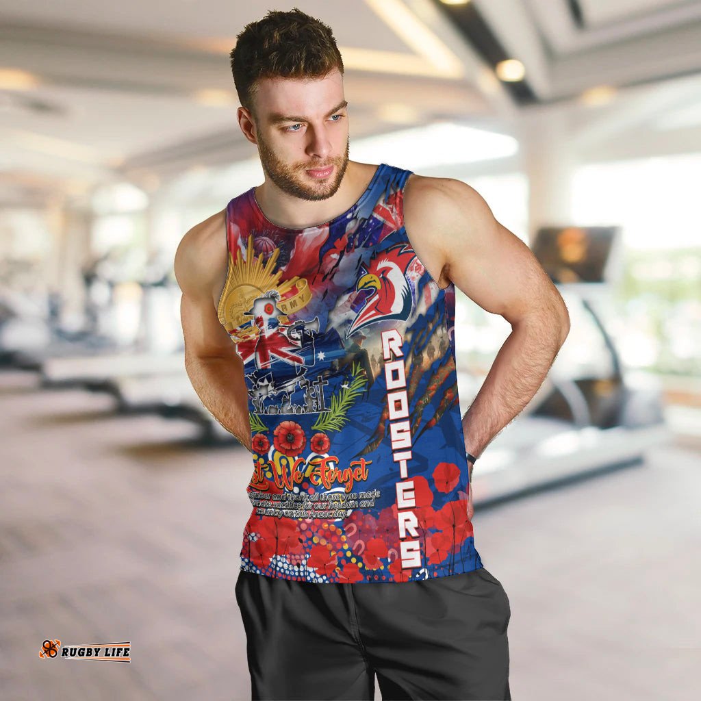 Personalised Australia Rugby Roosters ANZAC Men Tank Top Sydney Scratch Style