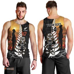 Custom New Zealand Silver Fern Rugby ANZAC Day Men Tank Top 2024 All Black Tiki Mascot