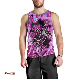 Australia Men Tank Top Aussie Opal Pattern With Lizard Aboriginal Art - Pink