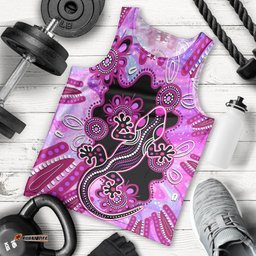 Australia Men Tank Top Aussie Opal Pattern With Lizard Aboriginal Art - Pink