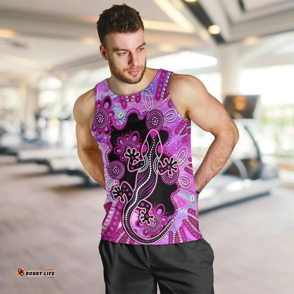 Australia Men Tank Top Aussie Opal Pattern With Lizard Aboriginal Art - Pink